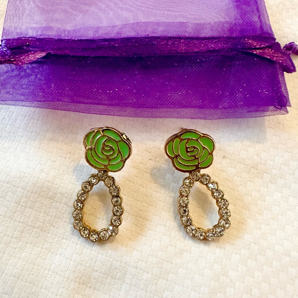 Green Rose Drop Earrings